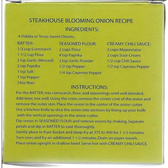 Grovestand Onion Cutter With Blooming Onion Recipe On Box NIB TH-898 - Picture 3 of 3